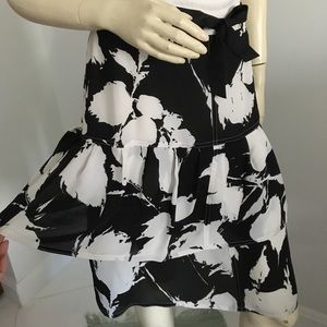 black and white tiered floral skirt. Silk